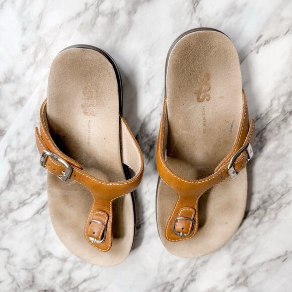 SAS Sanibel Comfort Sandal Thong Womens Size 6 M Flip Flop Caramel Tan Tripad - Picture 5 of 7